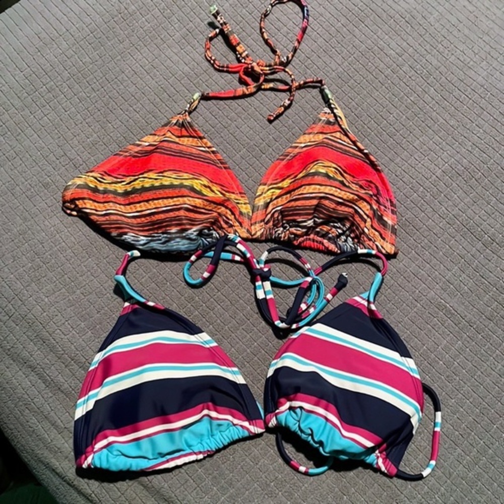 Xhilaration from Target | Two Colorful Lined String Bikini Tops Size Large